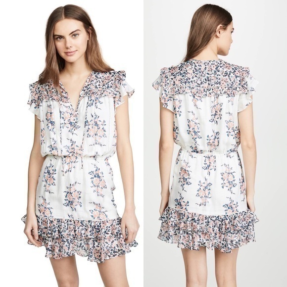 Veronica Beard Dresses & Skirts - Veronica Beard‎ Amica Floral Ruffle Silk Tiered Skirt Dress White Pink Size 2